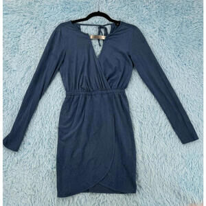 Bebe Keyhole Neck Long Sleeve Wrap Mini Dress - Blue - Size XS